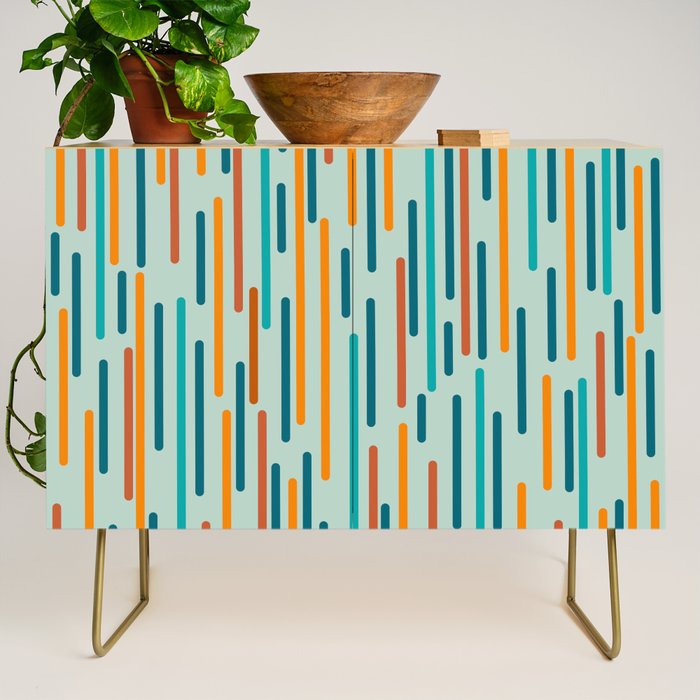 Line Dance Pattern in Turquoise Teal Orange Aqua Credenza Gallery Image 1