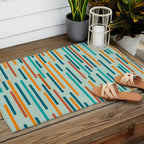 Line Dance Pattern in Turquoise Teal Orange Aqua Outdoor Rug Gallery Image 2