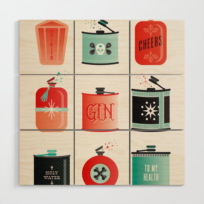 Flask Collection - Red & Turquoise Palette Wood Wall Art Gallery Image 1