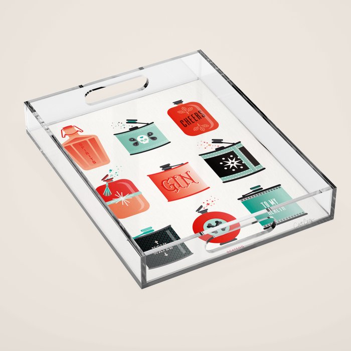 Flask Collection - Red & Turquoise Palette Acrylic Tray Gallery Image 1