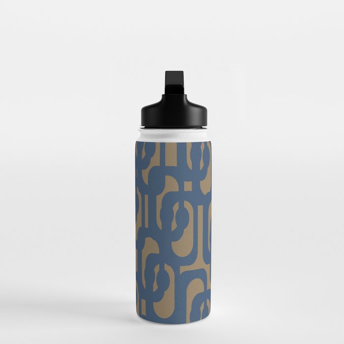 Mid Century Modern Loop Abstract Pattern in Muted Navy Blue and Brown Water Bottle Gallery Image 3