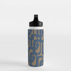 Mid Century Modern Loop Abstract Pattern in Muted Navy Blue and Brown Water Bottle Gallery Image 3