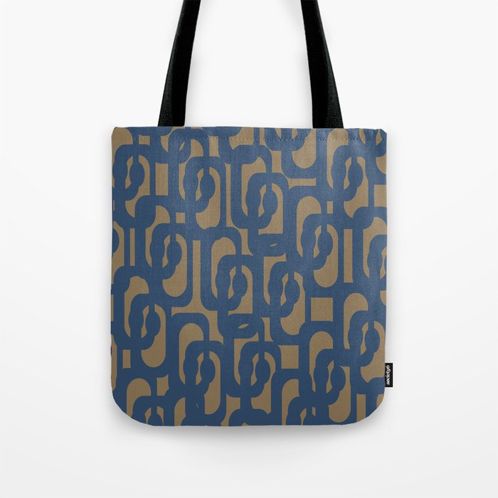 Mid Century Modern Loop Abstract Pattern in Muted Navy Blue and Brown Tote Bag Gallery Image 1