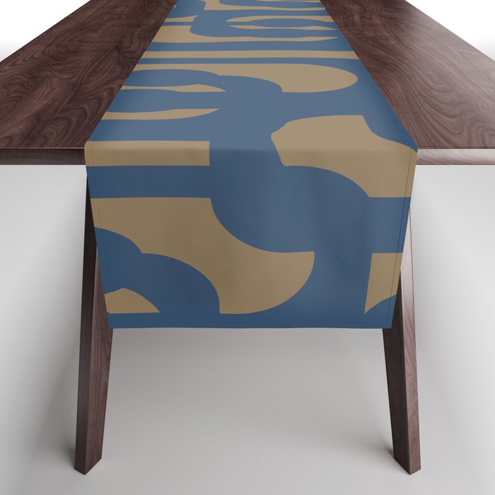 Mid Century Modern Loop Abstract Pattern in Muted Navy Blue and Brown Table Runner Gallery Image 1