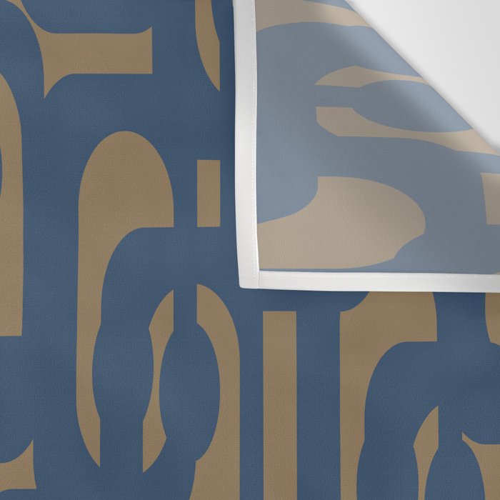 Mid Century Modern Loop Abstract Pattern in Muted Navy Blue and Brown Wall Tapestry Gallery Image 3