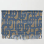 Mid Century Modern Loop Abstract Pattern in Muted Navy Blue and Brown Wall Hanging Gallery Image 1