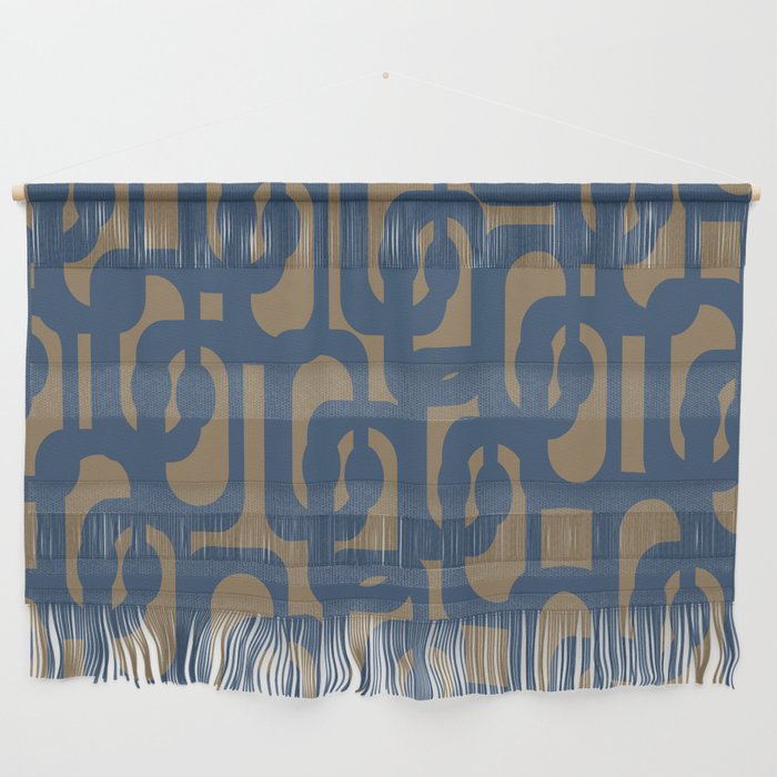 Mid Century Modern Loop Abstract Pattern in Muted Navy Blue and Brown Wall Hanging Gallery Image 1