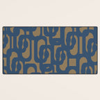 Mid Century Modern Loop Abstract Pattern in Muted Navy Blue and Brown Desk Mat Gallery Image 3