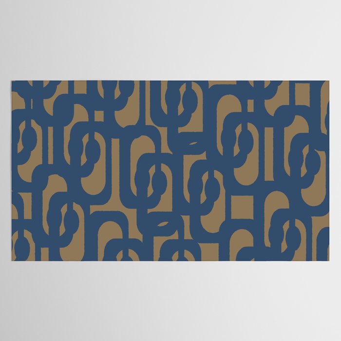 Mid Century Modern Loop Abstract Pattern in Muted Navy Blue and Brown Tablecloth Gallery Image 2