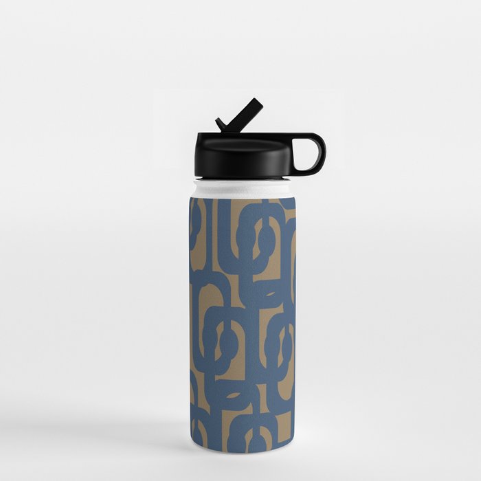 Mid Century Modern Loop Abstract Pattern in Muted Navy Blue and Brown Water Bottle Gallery Image 1