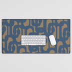 Mid Century Modern Loop Abstract Pattern in Muted Navy Blue and Brown Desk Mat Gallery Image 1