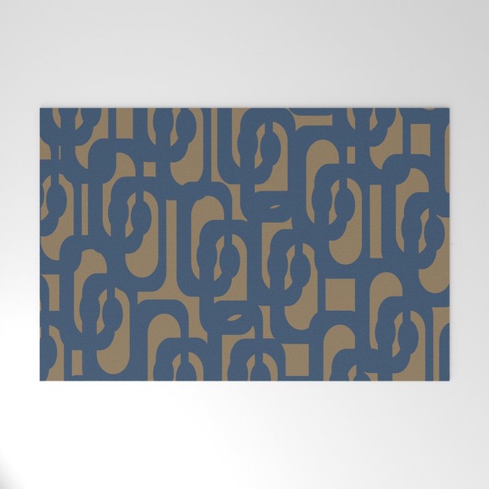 Mid Century Modern Loop Abstract Pattern in Muted Navy Blue and Brown Welcome Mat Gallery Image 1