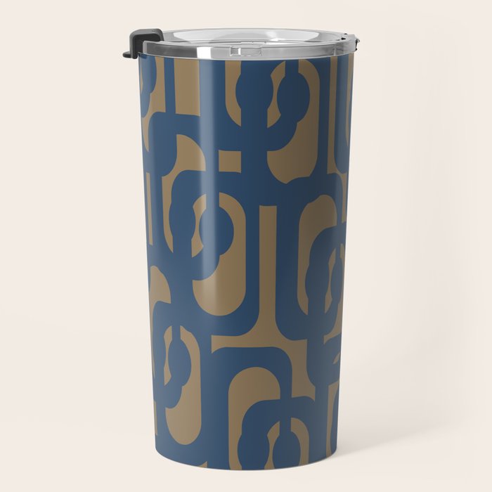 Mid Century Modern Loop Abstract Pattern in Muted Navy Blue and Brown Travel Mug Gallery Image 3