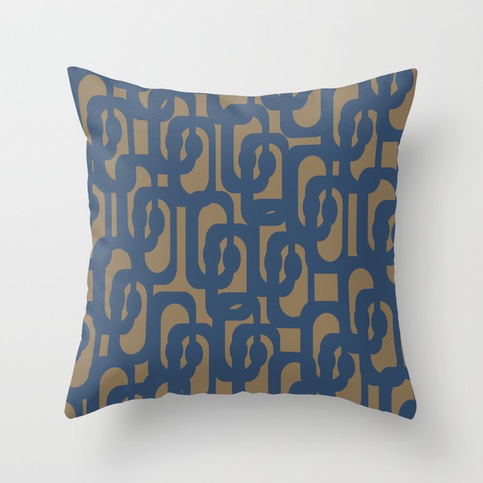 Mid Century Modern Loop Abstract Pattern in Muted Navy Blue and Brown Throw Pillow Gallery Image 6