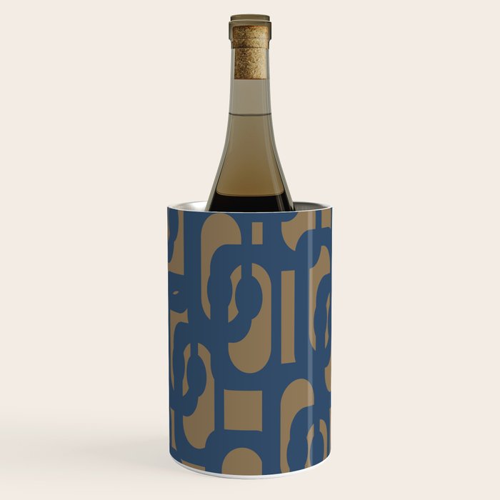 Mid Century Modern Loop Abstract Pattern in Muted Navy Blue and Brown Wine Chiller Gallery Image 3