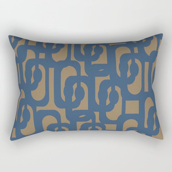 Mid Century Modern Loop Abstract Pattern in Muted Navy Blue and Brown Rectangular Pillow Gallery Image 1