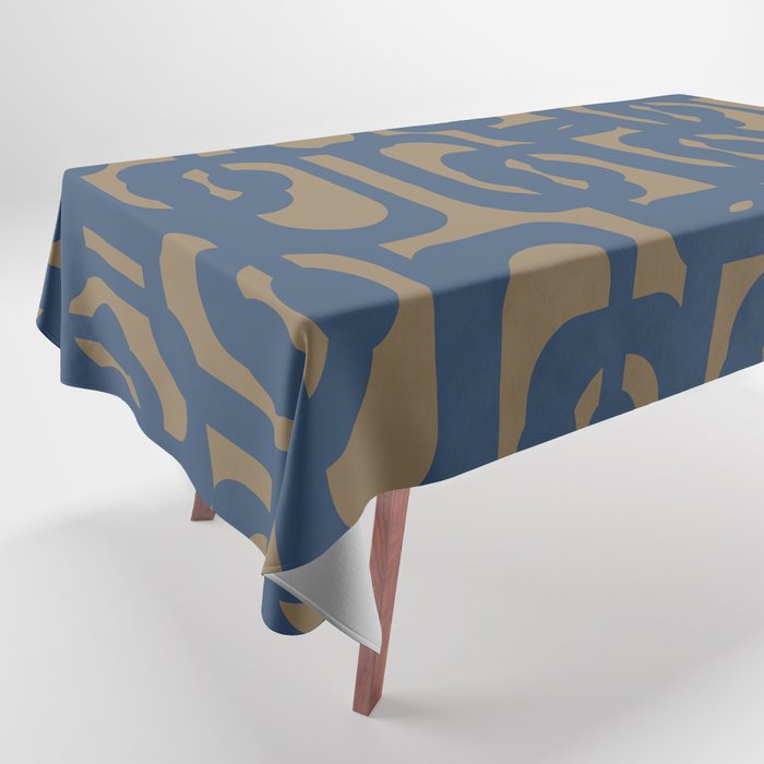 Mid Century Modern Loop Abstract Pattern in Muted Navy Blue and Brown Tablecloth Gallery Image 1