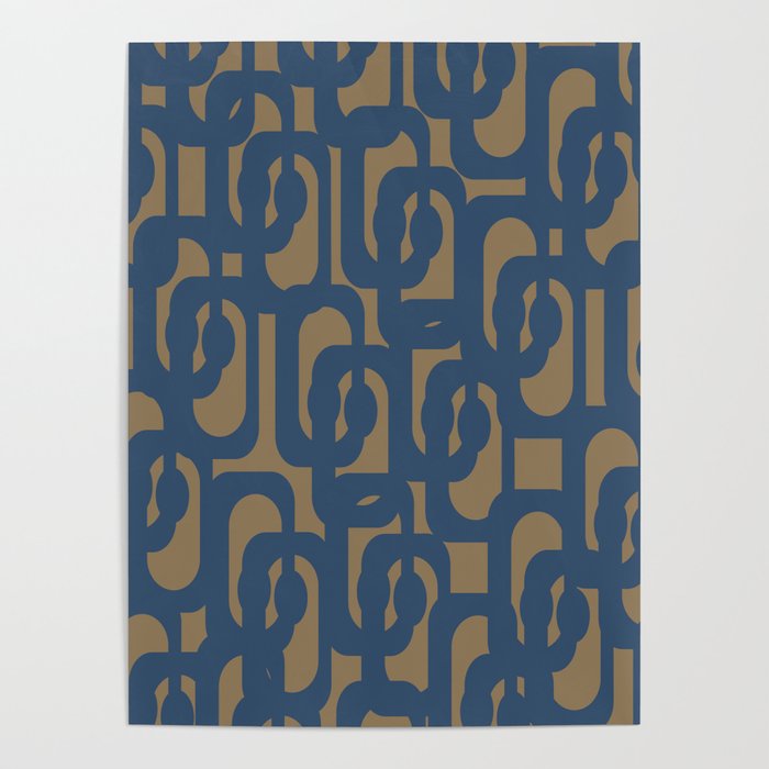 Mid Century Modern Loop Abstract Pattern in Muted Navy Blue and Brown Poster Gallery Image 4
