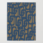 Mid Century Modern Loop Abstract Pattern in Muted Navy Blue and Brown Poster Gallery Image 4