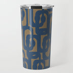 Mid Century Modern Loop Abstract Pattern in Muted Navy Blue and Brown Travel Mug Gallery Image 1