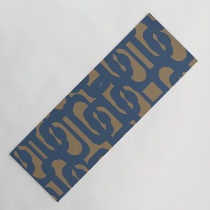 Mid Century Modern Loop Abstract Pattern in Muted Navy Blue and Brown Yoga Mat Gallery Image 1