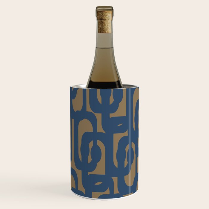 Mid Century Modern Loop Abstract Pattern in Muted Navy Blue and Brown Wine Chiller Gallery Image 1