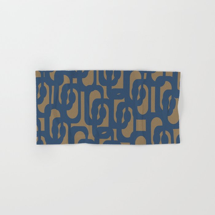 Mid Century Modern Loop Abstract Pattern in Muted Navy Blue and Brown Bath Towel Gallery Image 1