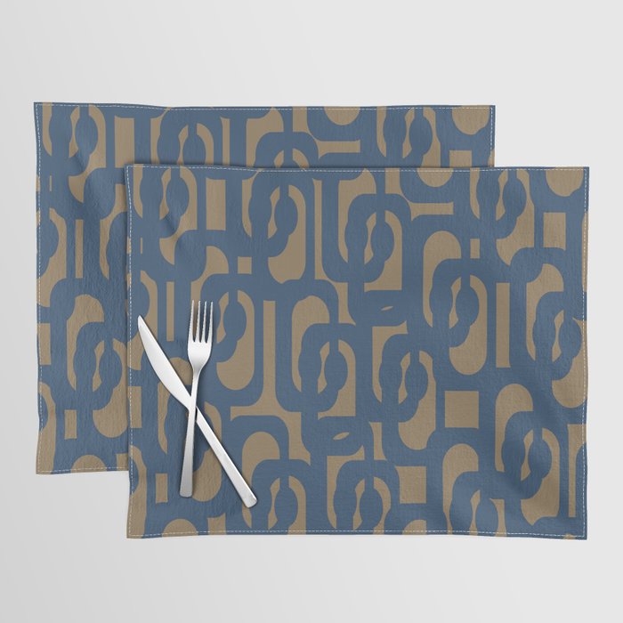 Mid Century Modern Loop Abstract Pattern in Muted Navy Blue and Brown Placemat Gallery Image 1