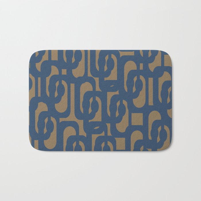 Mid Century Modern Loop Abstract Pattern in Muted Navy Blue and Brown Bath Mat Gallery Image 1