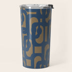 Mid Century Modern Loop Abstract Pattern in Muted Navy Blue and Brown Travel Mug Gallery Image 2