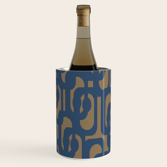 Mid Century Modern Loop Abstract Pattern in Muted Navy Blue and Brown Wine Chiller Gallery Image 2