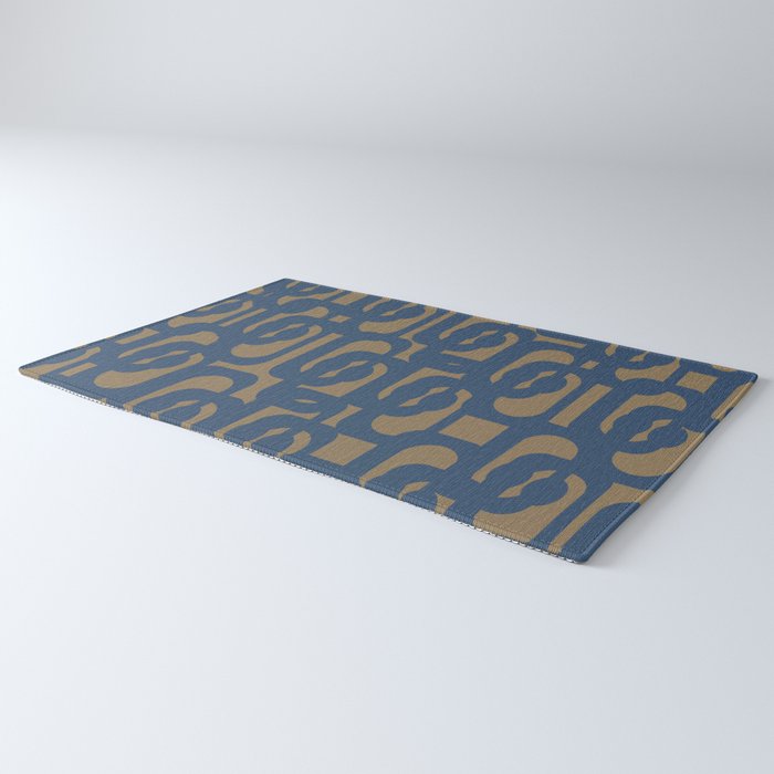Mid Century Modern Loop Abstract Pattern in Muted Navy Blue and Brown Rug Gallery Image 3