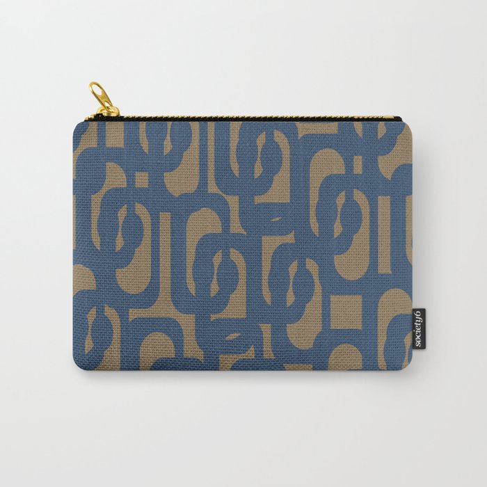 Mid Century Modern Loop Abstract Pattern in Muted Navy Blue and Brown Carry All Pouch Gallery Image 1
