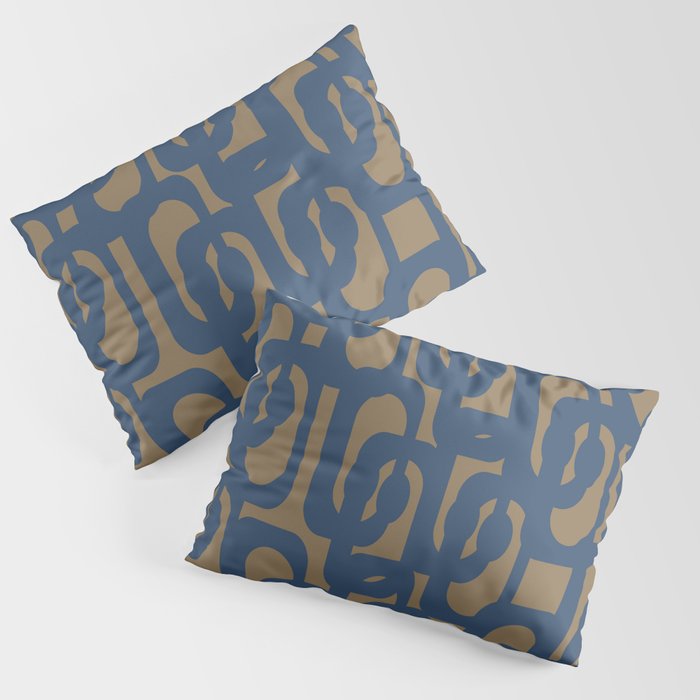 Mid Century Modern Loop Abstract Pattern in Muted Navy Blue and Brown Pillow Sham Gallery Image 3