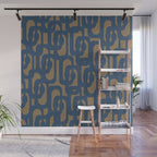 Mid Century Modern Loop Abstract Pattern in Muted Navy Blue and Brown Wall Mural Gallery Image 1