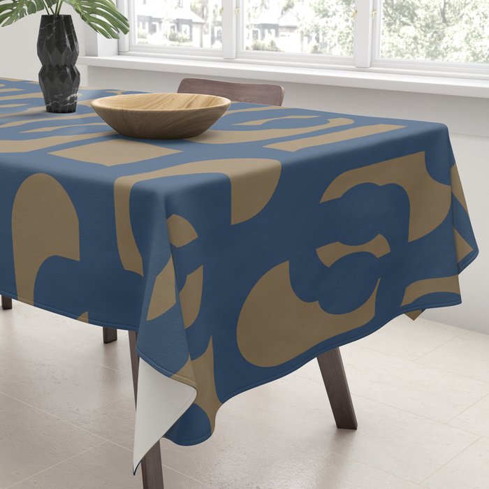 Mid Century Modern Loop Abstract Pattern in Muted Navy Blue and Brown Tablecloth Gallery Image 3