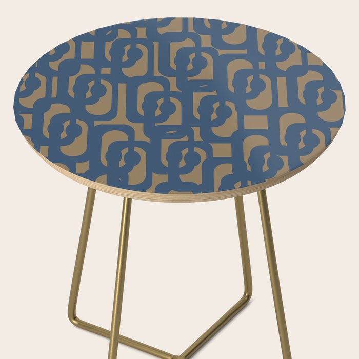 Mid Century Modern Loop Abstract Pattern in Muted Navy Blue and Brown Side Table Gallery Image 2