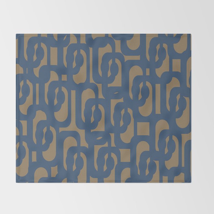 Mid Century Modern Loop Abstract Pattern in Muted Navy Blue and Brown Throw Blanket Gallery Image 2