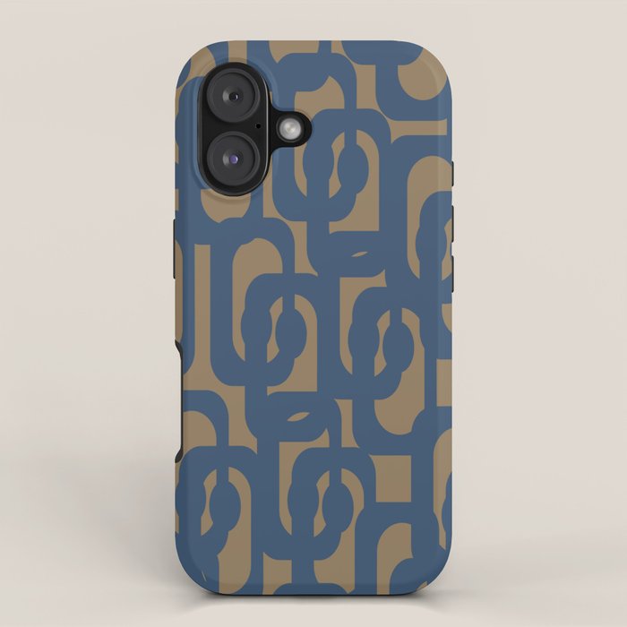 Mid Century Modern Loop Abstract Pattern in Muted Navy Blue and Brown iPhone Case Gallery Image 1