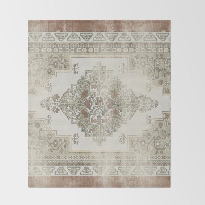turkish floral - sage & brown Throw Blanket Gallery Image 2