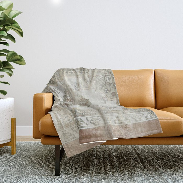 turkish floral - sage & brown Throw Blanket Gallery Image 1