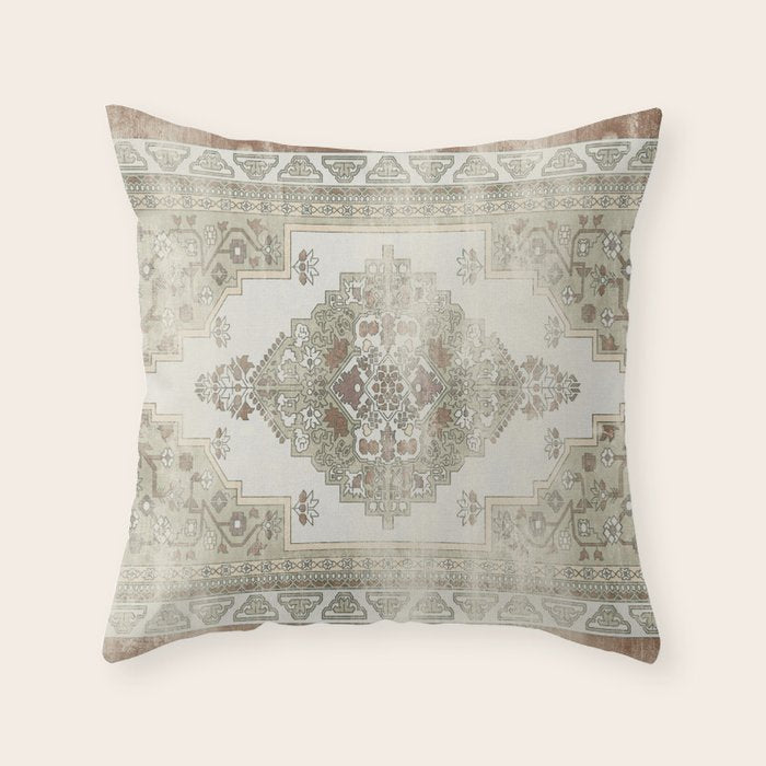turkish floral - sage & brown Throw Pillow Gallery Image 6