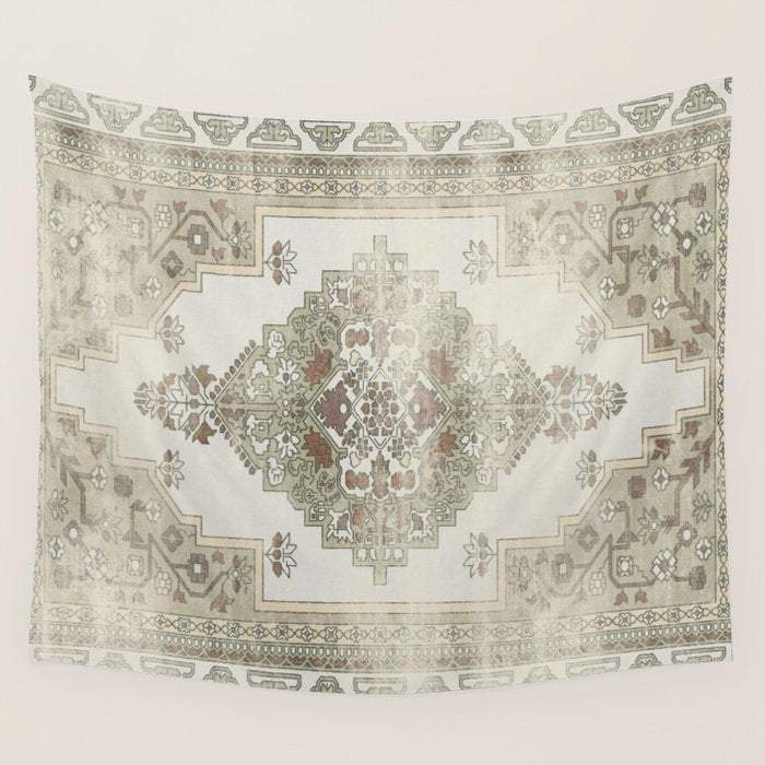 turkish floral - sage & brown Wall Tapestry Gallery Image 1