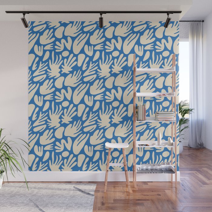 Abstract organic blue shape pattern Wall Mural Gallery Image 1