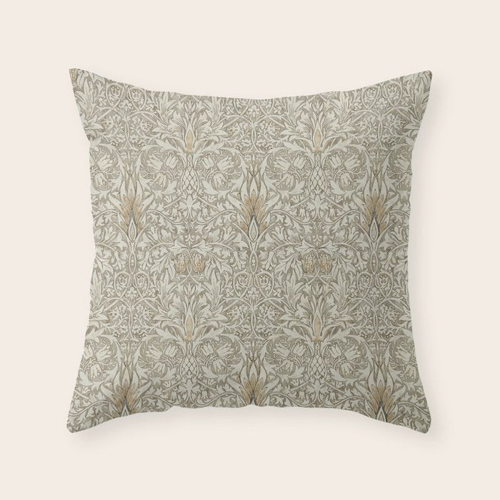 William Morris Vintage Snakeshead Stone Cream Pattern Throw Pillow Gallery Image 6