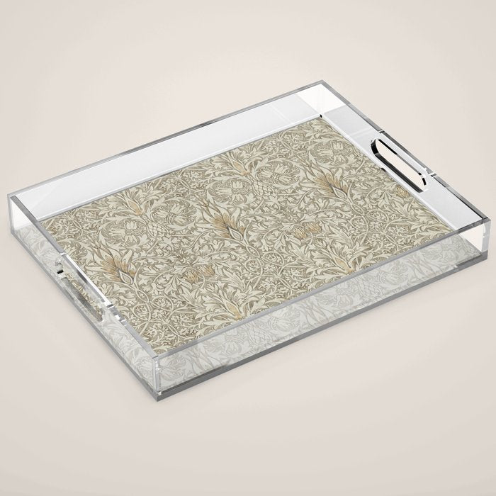 William Morris Vintage Snakeshead Stone Cream Pattern Acrylic Tray Gallery Image 1