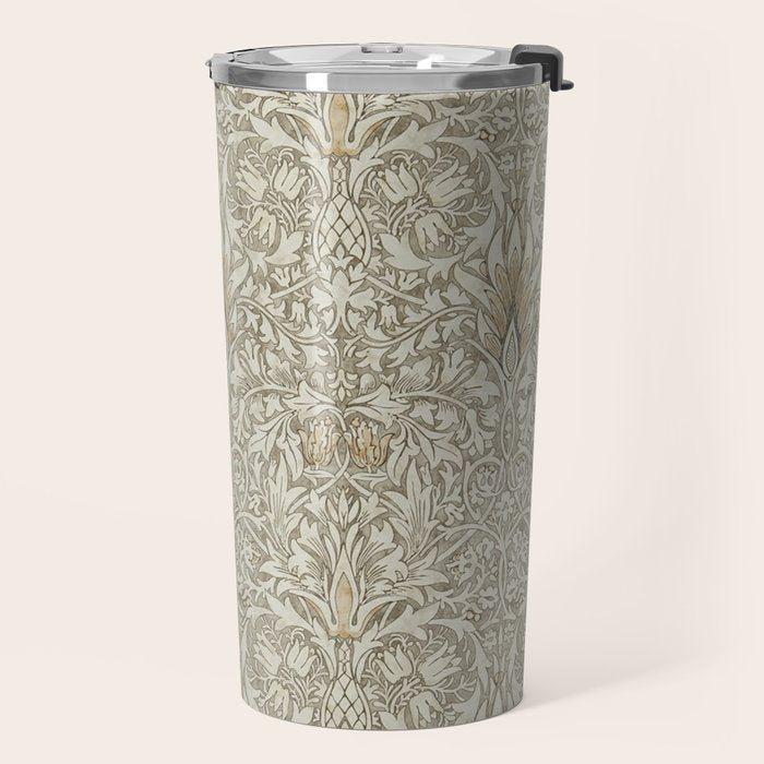 William Morris Vintage Snakeshead Stone Cream Pattern Travel Mug Gallery Image 2