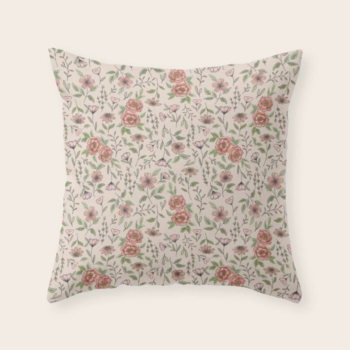 Spring Floral Pattern Throw Pillow