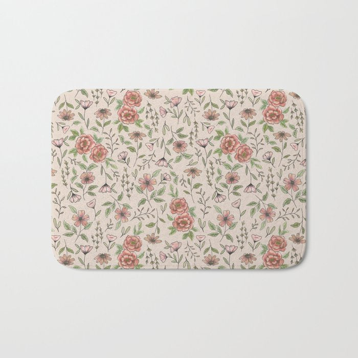 Spring Floral Pattern Bath Mat Gallery Image 1
