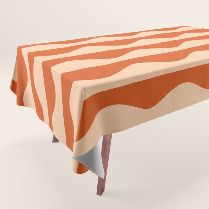 Retro Wavy Lines Pattern in Burnt Orange & Peach Tablecloth Gallery Image 1